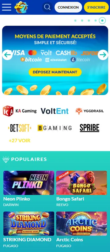 Interface de l'application mobile LUCKY TREASURE CASINO